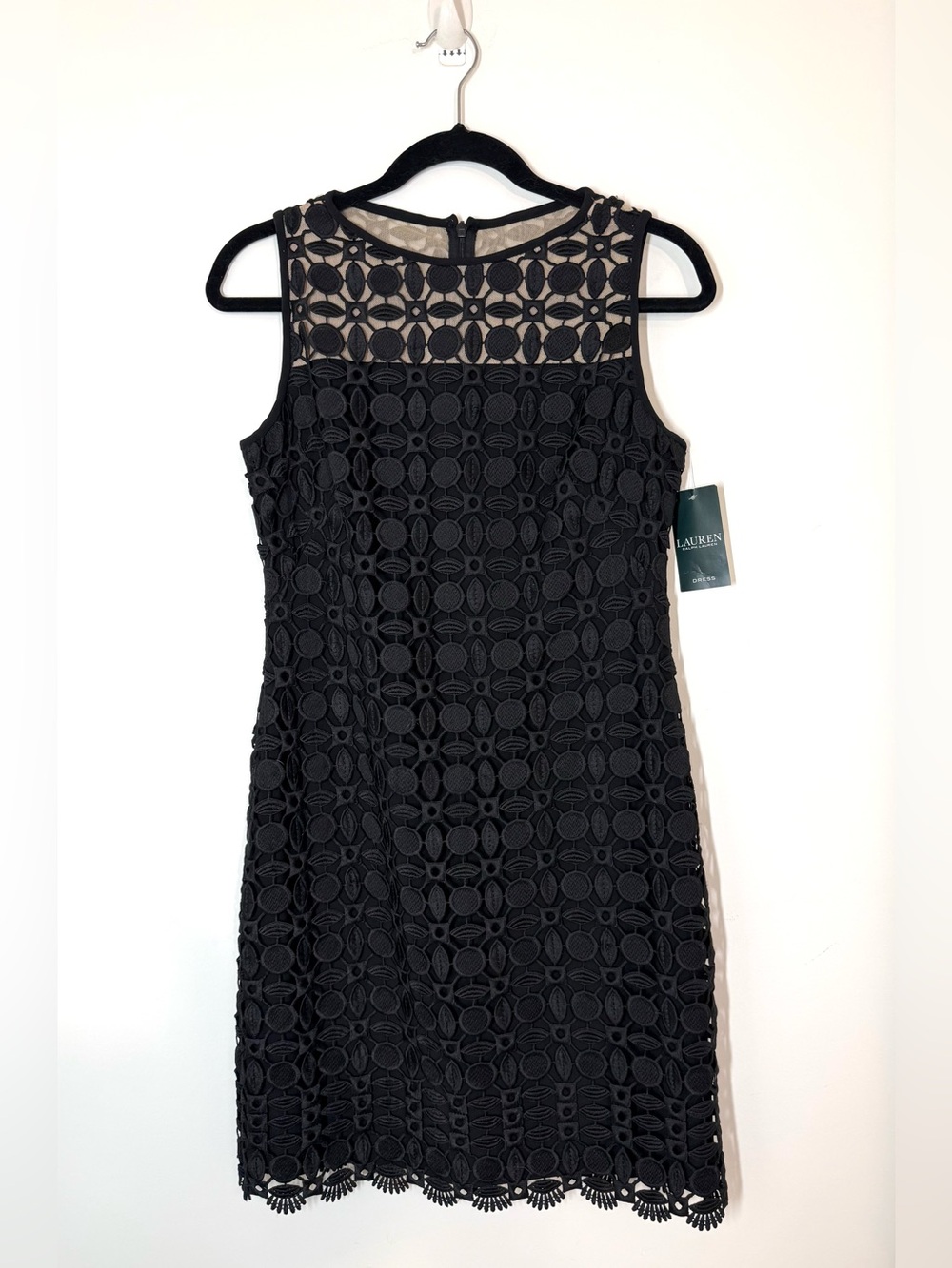 Lauren Ralph Lauren Black Lace Overlay Sheath Cocktail Party LBD Dress NWT 8